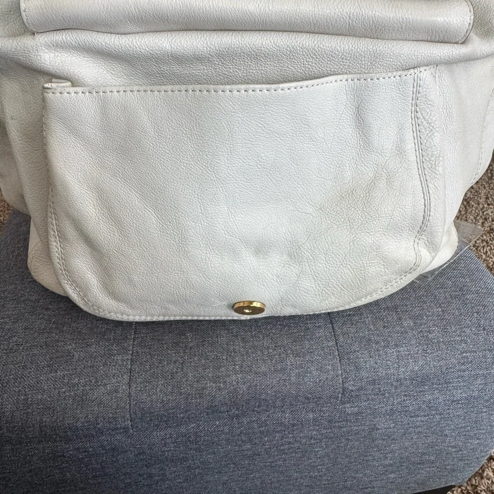 Michael Kors Cream Leather Downtown Hudson Shoulder Bag with Gold Accents